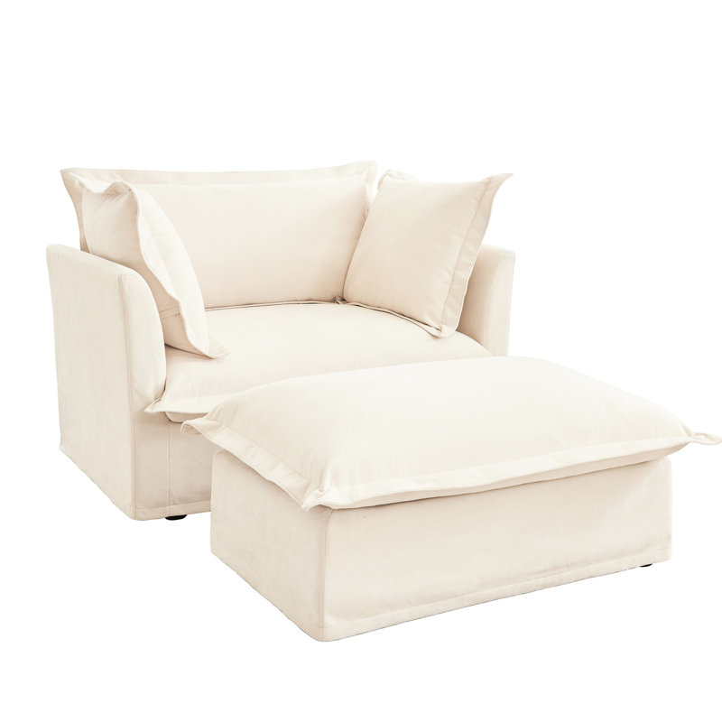 Fauteuil avec salon - chenille, siège profond, crème relaxante de luxe luxueuse, mousse haute densité