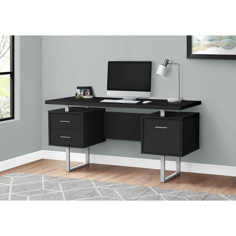 Bureau d'ordinateur, bureau avec tiroirs, Noir/gris