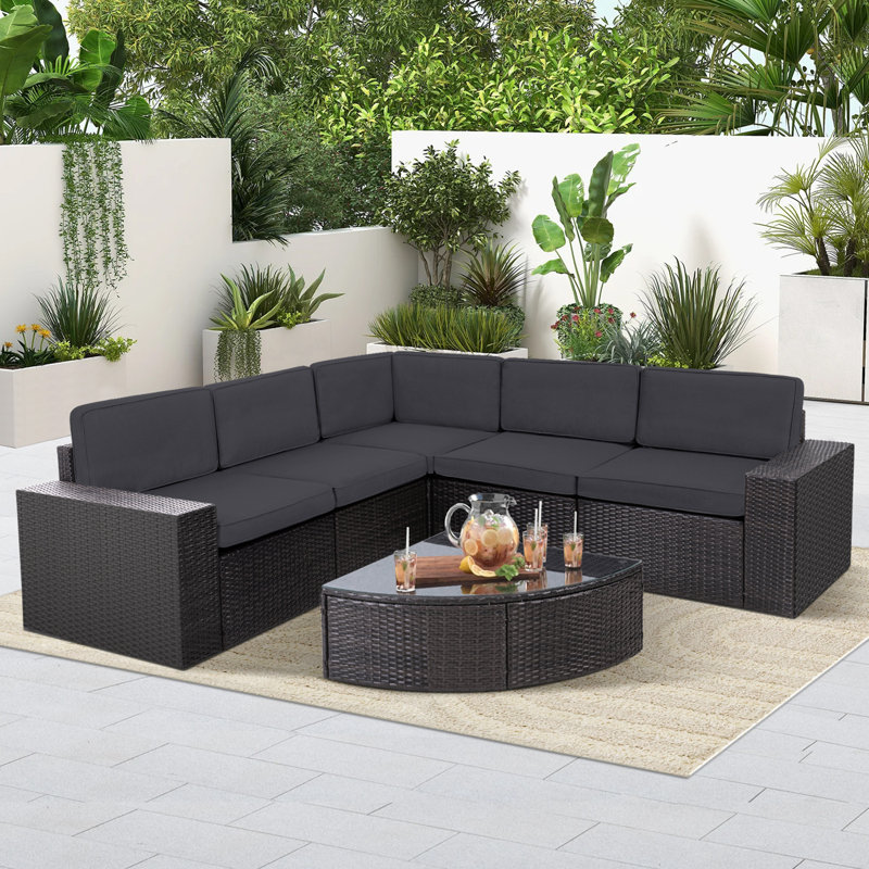 Ensemble de conversation modulaire d'extérieur 6 pièces, Gris foncé
