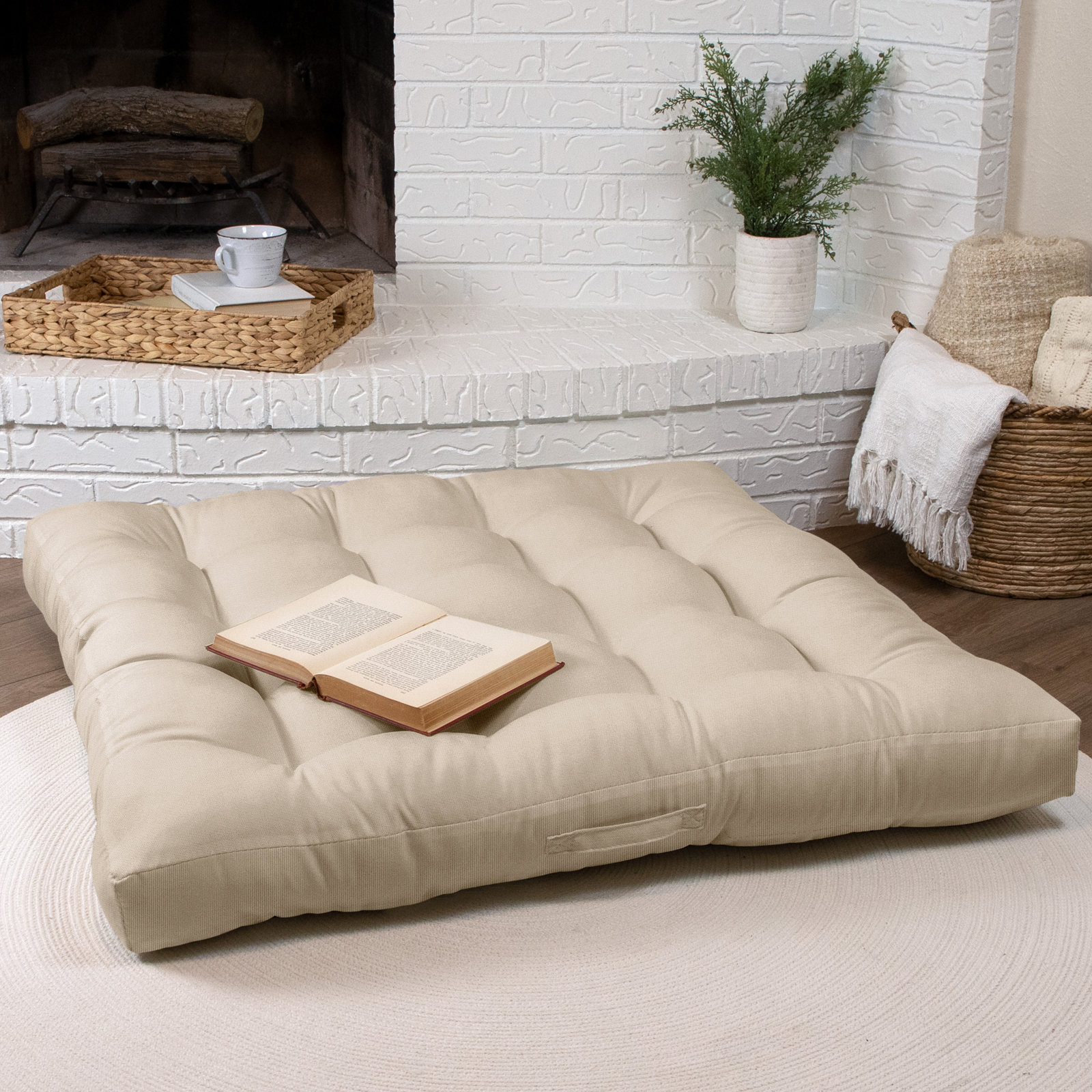 Antoni 40" x 40" Sunbrella® Throw Pillow, Antique Beige