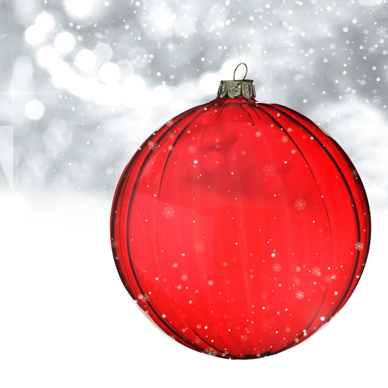 5" Glass Clear Stripe Ball Ornament, Red