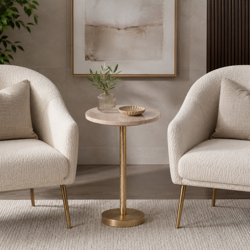Table d'appoint en marbre Rejanae Elegant, Plateau ivoire / base laiton doré