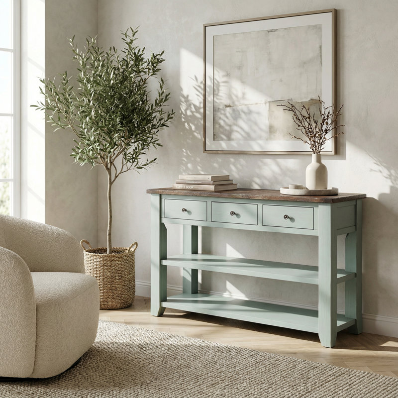 Solid Wood Entryway Console Table with 3 Drawers and 2 Shelves