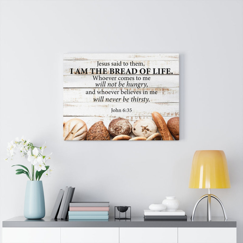 Bread of Life John 6:35 White Canvas Wall Art