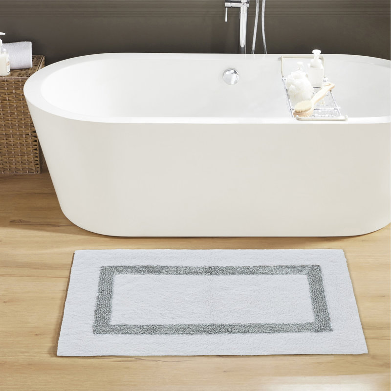 Widman 100% Cotton Tufted Reversible Bath Rug, Soft & Super Absorbent, Machine Washable Bathroom Rug for Shower, Tub & Sink Areas, 24" x 40" Rectangle, White/Blue