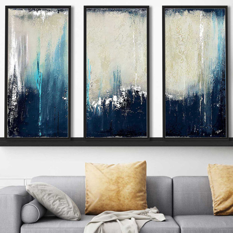 «Marine Blue Illusion I» par Patricia Pinto, reproduction de 3 pièces sur toile flottante, H 33,5 po x l 52,5 po x P 2 po