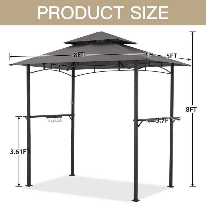 8 X 5Ft 2-Tier Waterproof  Outdoor Grill Gazebo With Vented Top, Gray
