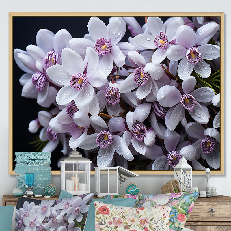 Lavande, neige, hiver, fleur sur toile, Cadre naturel flottant, H 12 po x l 20 po x P 1 po