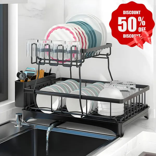 Égouttoirs à vaisselle pour comptoir de cuisine, égouttoir à vaisselle en acier inoxydable avec égouttoir, égouttoirs à vaisselle amovibles avec porte-ustensiles