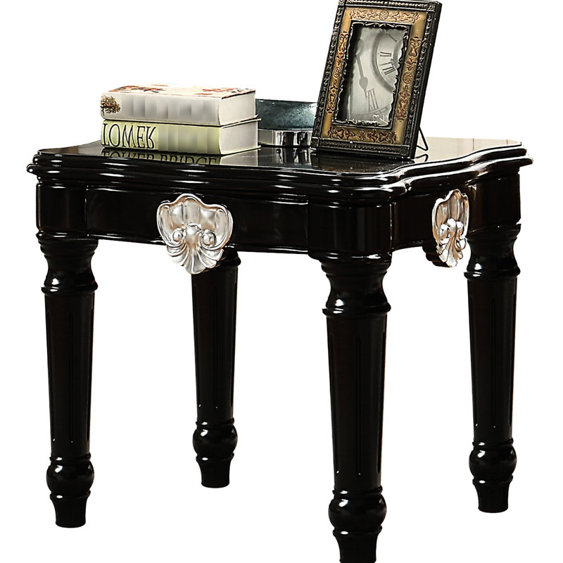 Table de bout rectangulaire noire avec design et bois de peuplier