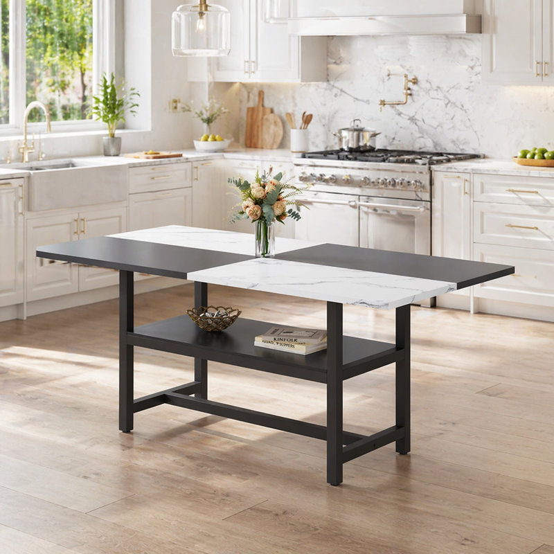Table de salle à manger spacieuse, dotée d'un système de soutien robuste et durable, d'un rangement pratique intégré, d'une surface résistante aux égratignures et facile à nettoyer