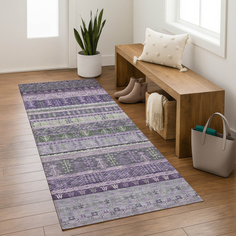 Premium Machine Washable Mayfield AMF2160 Striped Rug, Runner 2'3" x 7'6", Purple