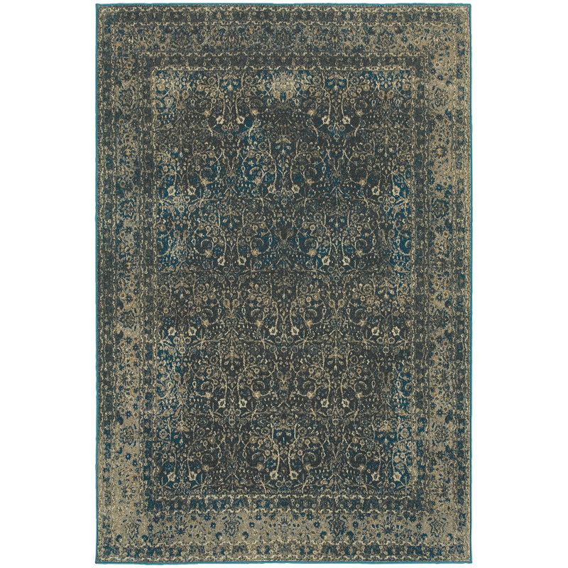Tapis oriental bleu marine / gris Brummett, Rectangle 9 pi 10 po x 12 pi 10 po