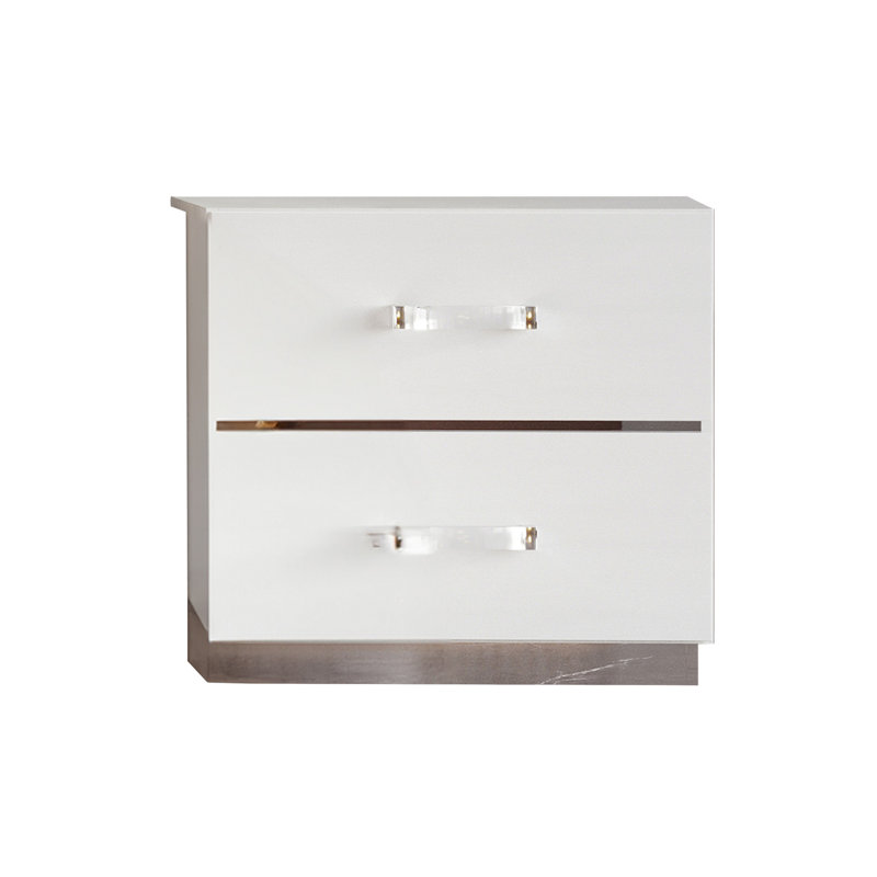 Table de chevet moderne de 25 po Ruo, 2 tiroirs, base en chrome, bois blanc