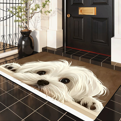  Tapis d'entrée antidérapant pour l'intérieur, 24 po x 36 po, dessin animé maltais