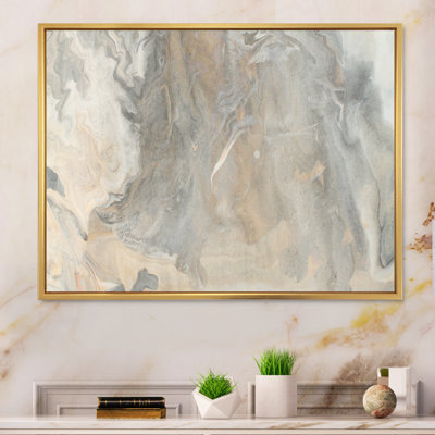 Fluid Art Waves In Shades Of Gray - Floater Frame Print on Canvas