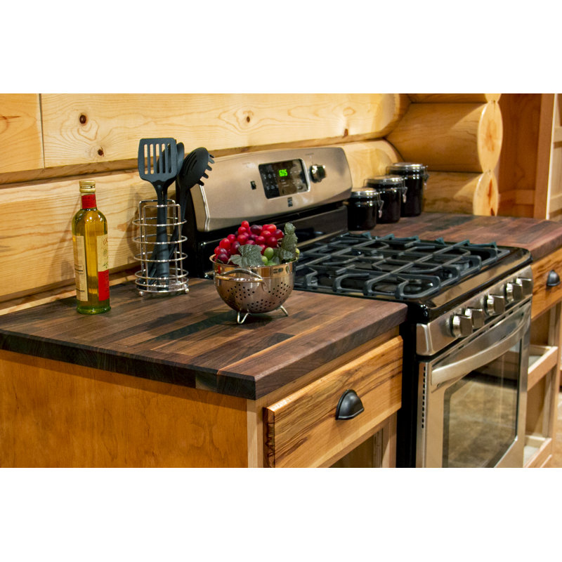Blended Walnut Solid Wood Kitchen Island Countertop with Casters