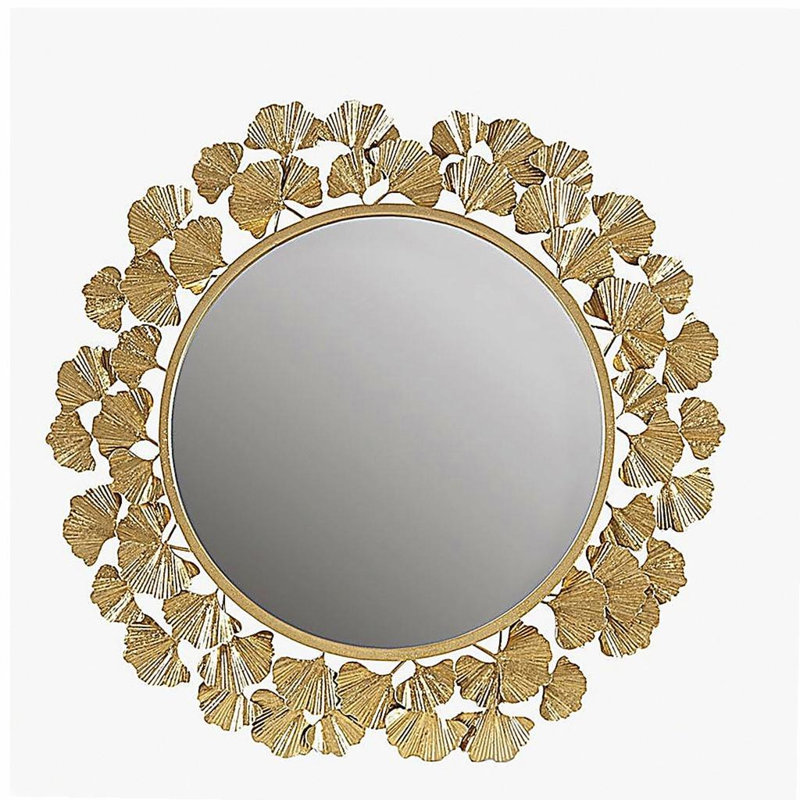 Gold Gingko Leaf Round Wall Mirror 30.5"
