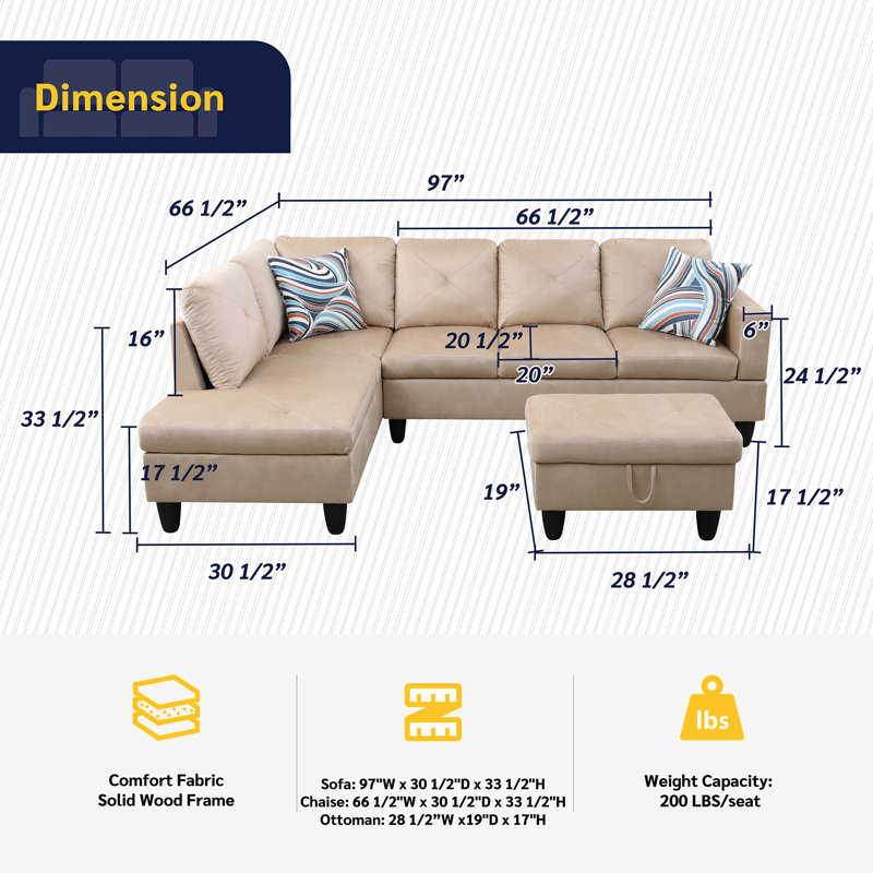 Amayrani Upholstered L-Shaped Sectional, Left Hand Facing, Beige