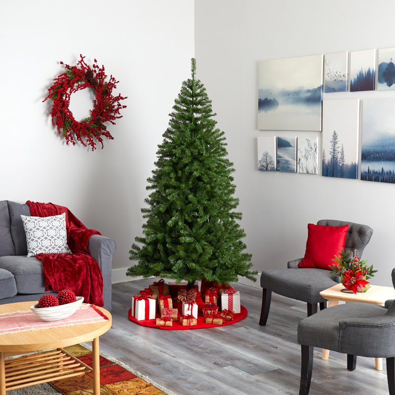Arbre de Noël artificiel pin vert avec lumières claires/blanches, H 7 pi