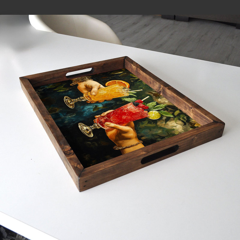 Élégant plateau en bois massif 18,9 x 15,0 x 1,6 pouces | Impression UV sur panneau de fibres à densité moyenne de 0,2 pouce d'épaisseur | Parfait pour servir, organiser et décorer la maison | Conception durable et élégante pour toutes les occasions