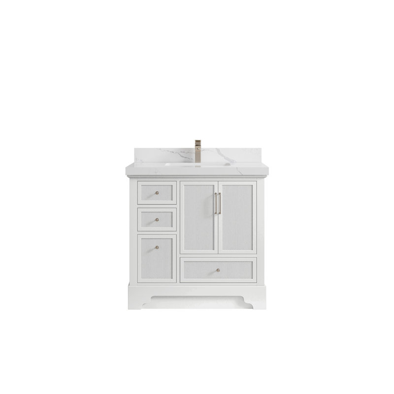 Meuble-lavabo simple 36 po avec plateau Alys, Calacatta Laza