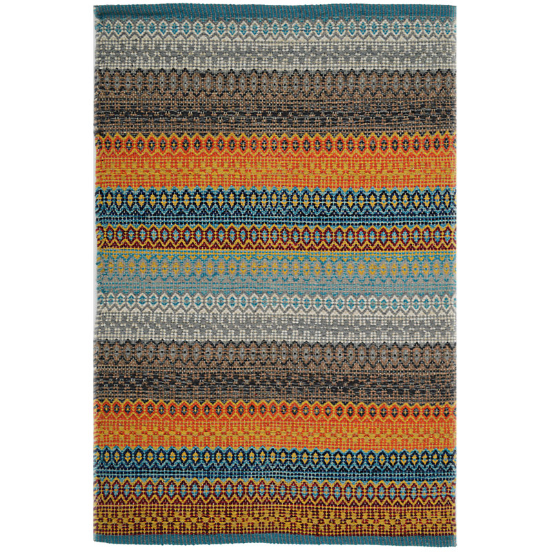 Saffron Geometric Cotton Hand Woven Area Rug, Rectangle 120 x 170cm