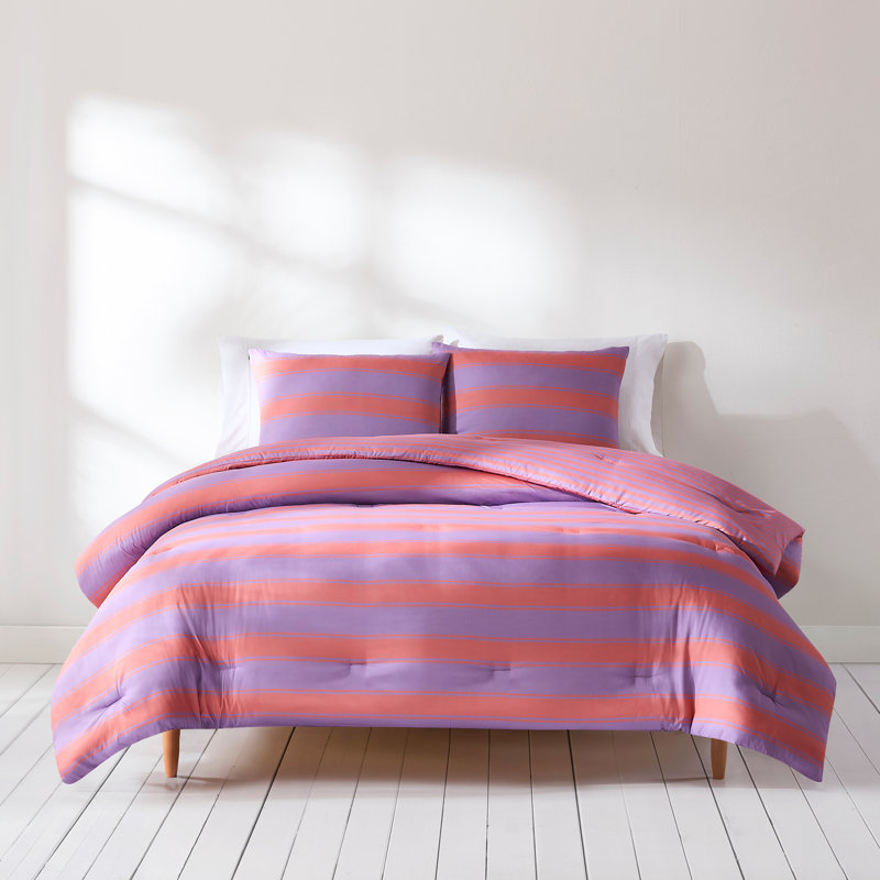 Gale Cabana Stripe Comforter Set, 3, Queen Comforter + 2 Shams, Pink