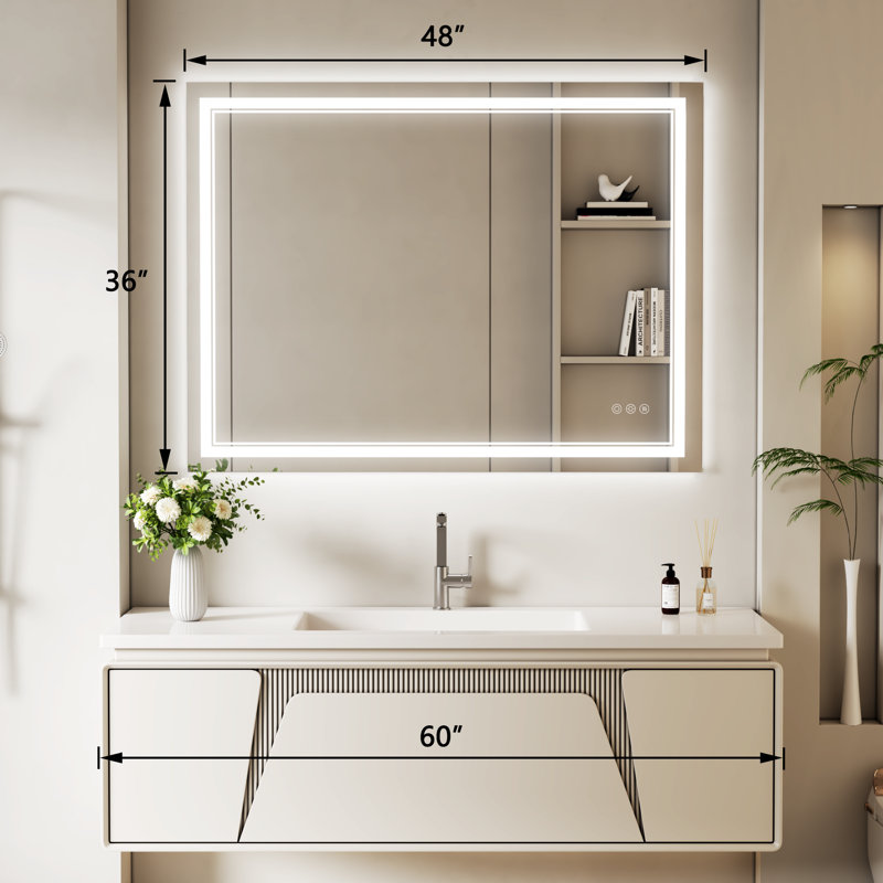 Atherton LED ETL Certified Frameless Anti-Fog Dimmable 3-colors Wall Mounted Modern Vanity Mirror For Bathroom 