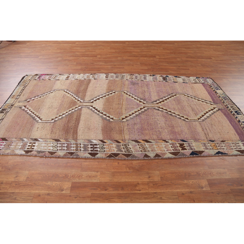 Tapis unique en laine noué à la main de style années 1940 de 4 pi 6 po x 8 pi 8 po Ishay