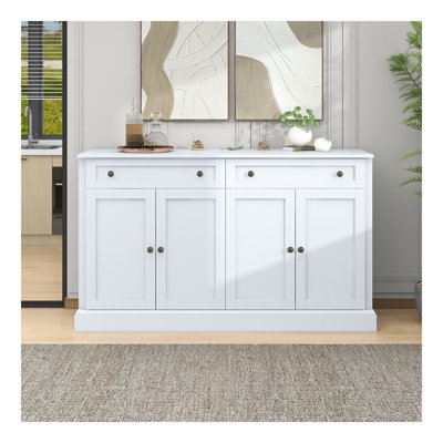 Kitchen Sideboard Storage Buffet Cabinet With 2 Drawers & 4 Doors Adjustable Shelves For Dining Room, Living Room (White)