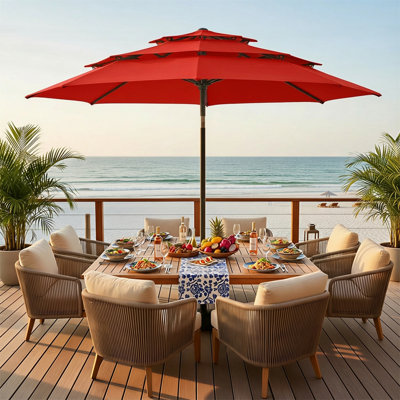 3-Tier Market Patio Umbrella with Push Button Tilt and Crank
