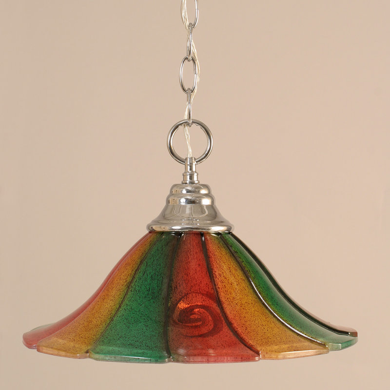 Barrion Chain Hung Pendant Shown With Mardi Gras Glass, Chrome, 10.25" H x 16" W x 16" D