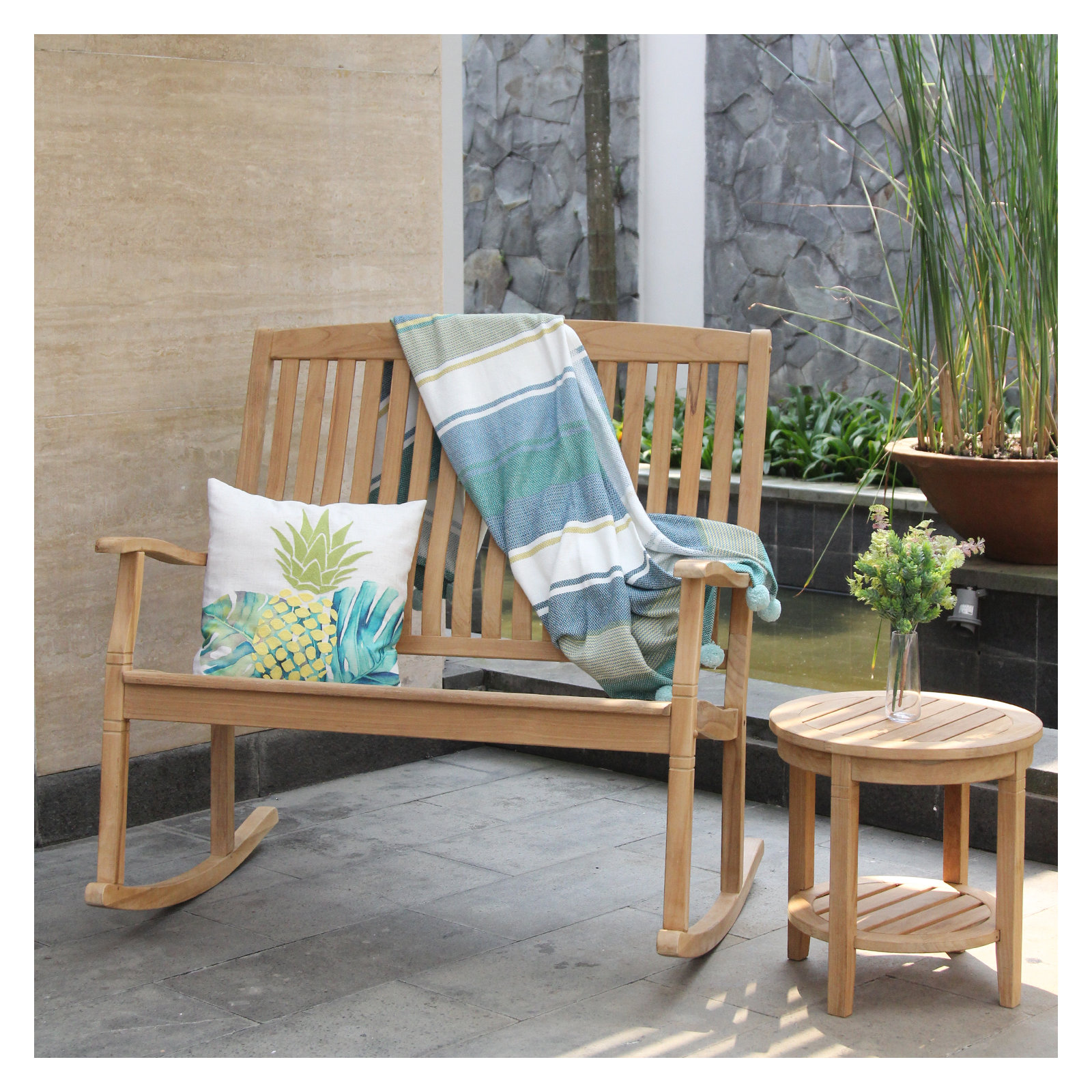 Colden Teak Outdoor Side Table, Natural Teak, 18"