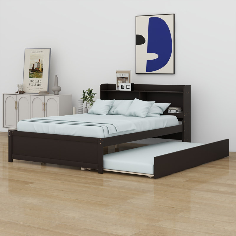 Bed With Trundle,Bookcase, Espresso