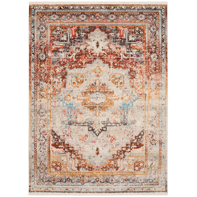 Tapis d'intérieur crème en polyester tissé à plat à la main Rosecrans, Rectangle 6 pi x 9 pi