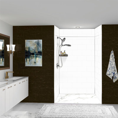 Transolid Prodigy 60-in x 36-in x 96-in Shower Wall Kit with Extension, White Horizontal Tile
