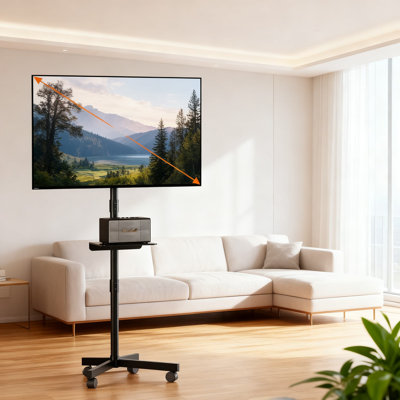 Mobile TV Cart With Adjustable Height And Locking Wheels For 23 To 60 Inch Flat Screen Tvs Up To 88 Lbs, Universal VESA Mount 400X400mm With Media Shelf For Home And Office Use