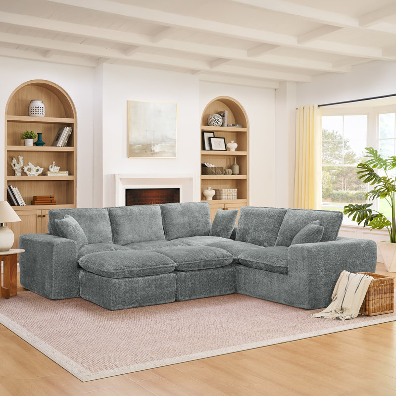Canapé modulaire en forme de L 107 po, canapé Cloud avec 2 repose-pieds et coussins amovibles, canapé d'angle modulaire réversible pour le salon, aucun assemblage requis