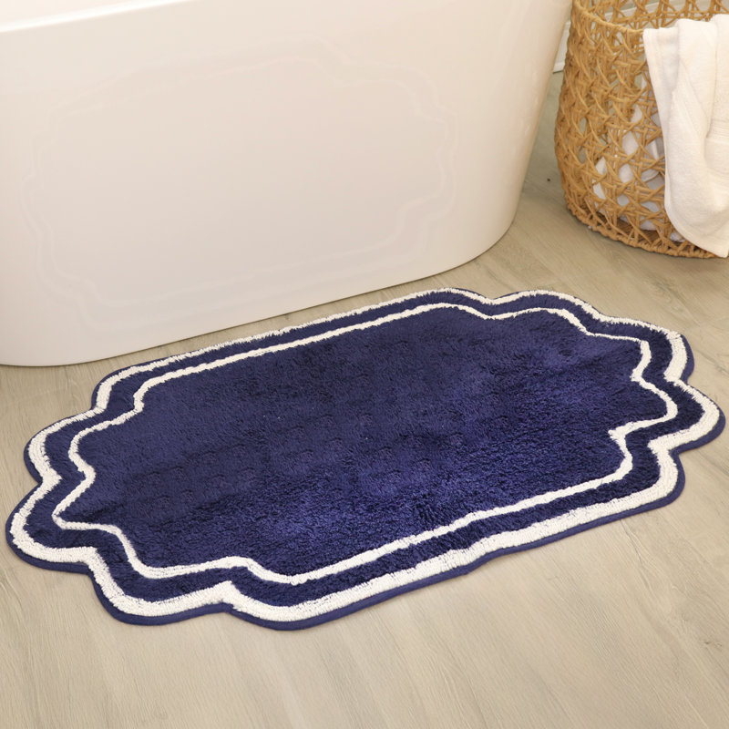 Dobrinka Bath Rug Plush 100% Cotton Mat, Unique Design, Absorbent, Quick Dry, Navy, 21"x34"(Rectangle)