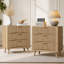 Ensemble de 2 tables de chevet cannelées en noyer massif, 80 cm de largeur, 3 tiroirs, table de chevet en bois, dimensions : 74,5 cm (H) x 80 cm (L) x 40 cm (P)-1521162138-1521428796