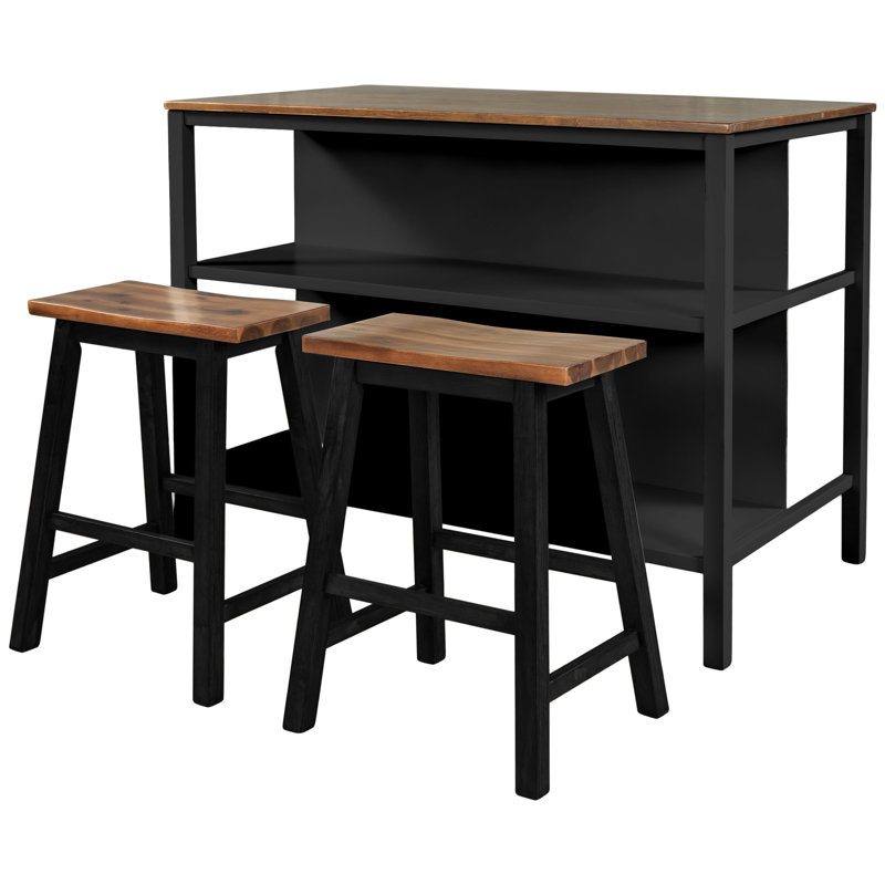 Fabriciana Solid Wood Kitchen Island Set, Black