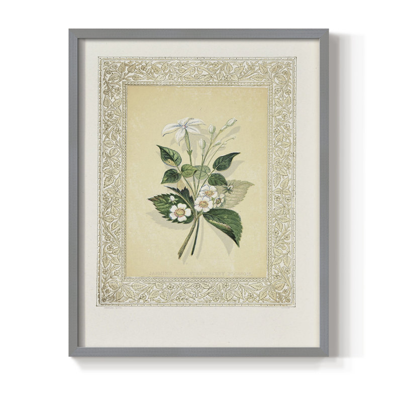 Impression florale rétro CXCII, bois massif, Gris, H 21 po x l 17 po