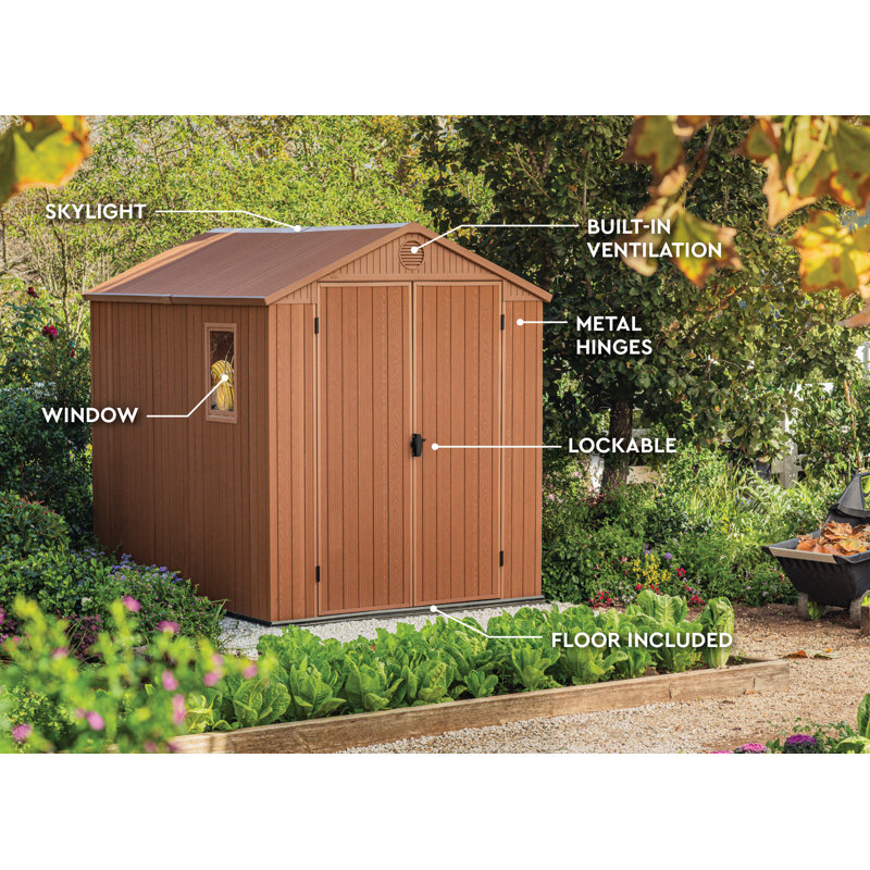 6' x 8' Brown Resin Outdoor Storage Shed with Windows