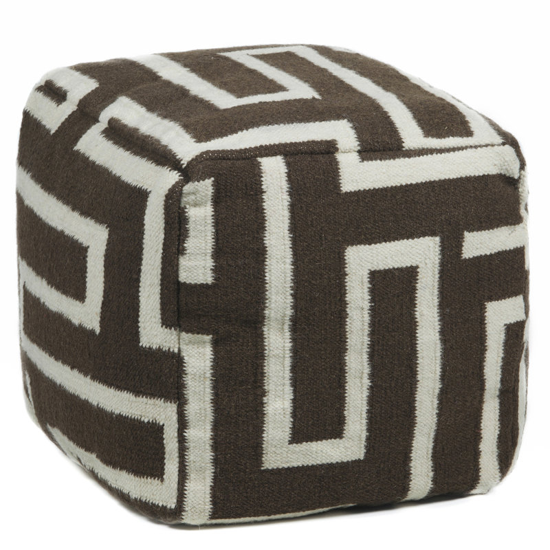 Allsup Upholstered Pouf, Brown/Cream Polyester Blend