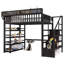 Lit mezzanine double avec rangement, en métal noir, style moderne gain de place, pour chambre d'enfant