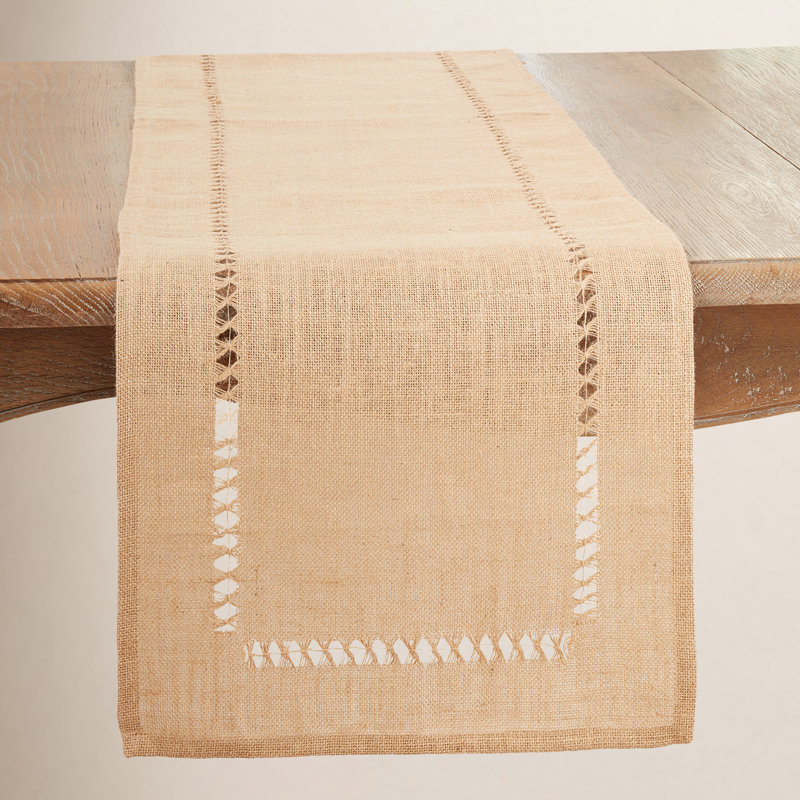 Earthy Refinement Jute Hemstitch Table Runner, Natural