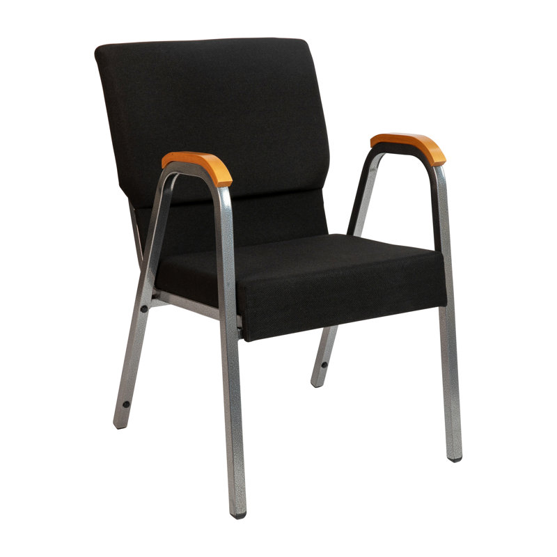 21" Black Fabric and Silver Steel Stacking Arm Chair