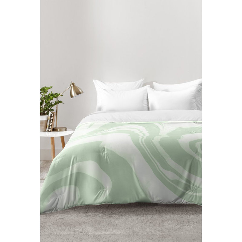 Ensemble d'édredon en marbre, Édredon pour très grand lit + 2 très grandes ta, Vert / beige