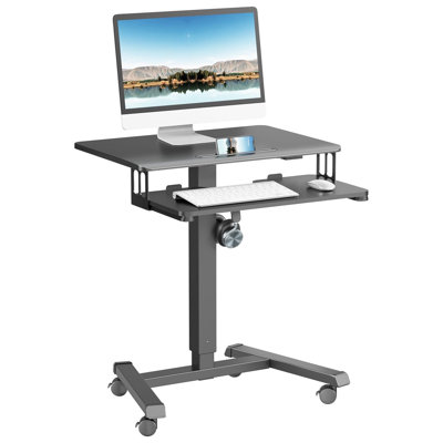 Mobile Rolling Small Table, Adjustable Height Computer Desk with Keyboard Tray